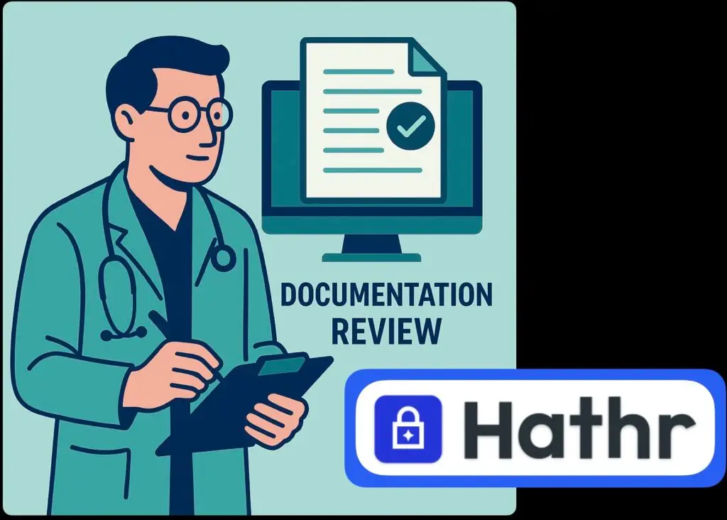 Documentation review graphic of a doctor using Hathr AI